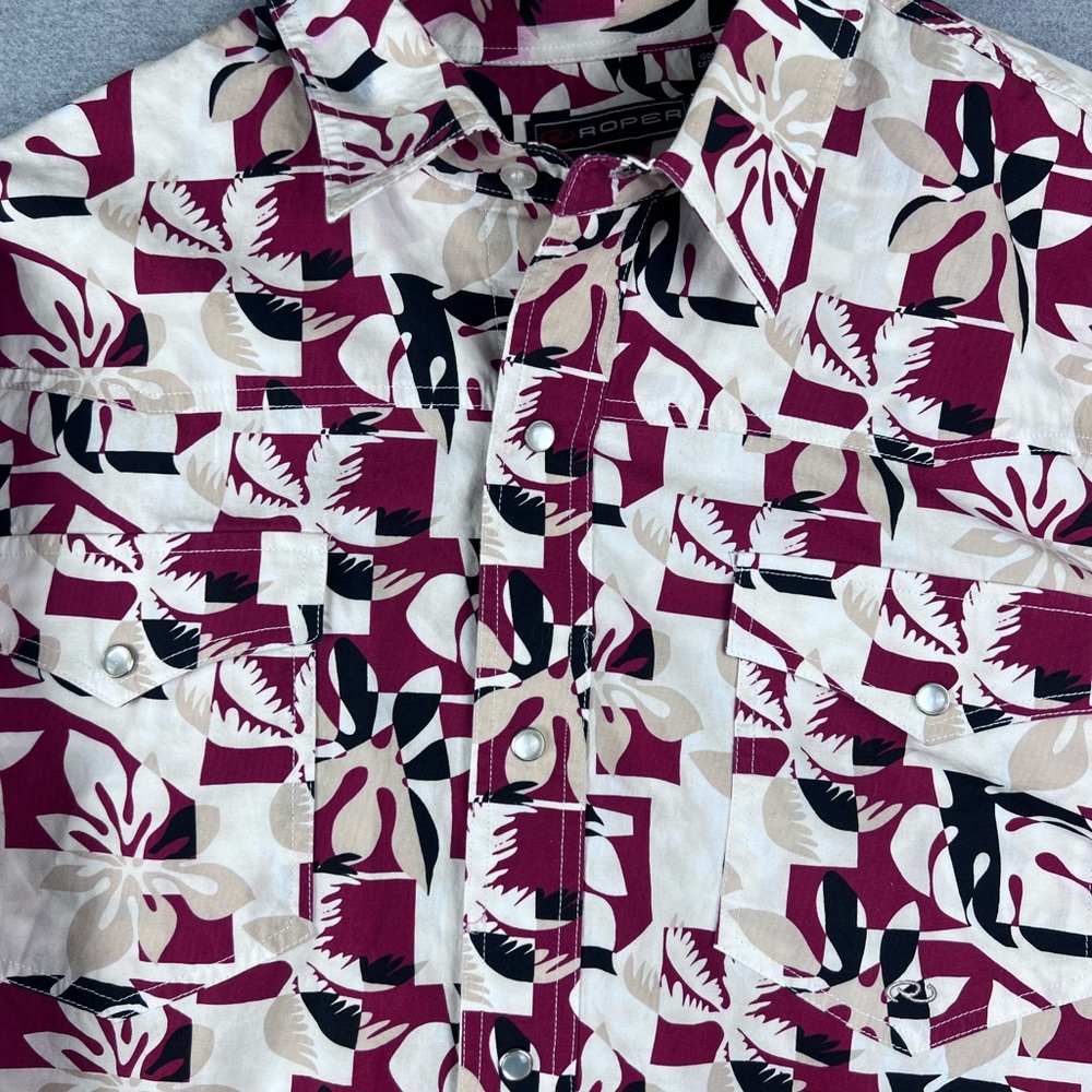 Roper Long Sleeve Floral Button Front Shirt Men's 2XL Red White Black
